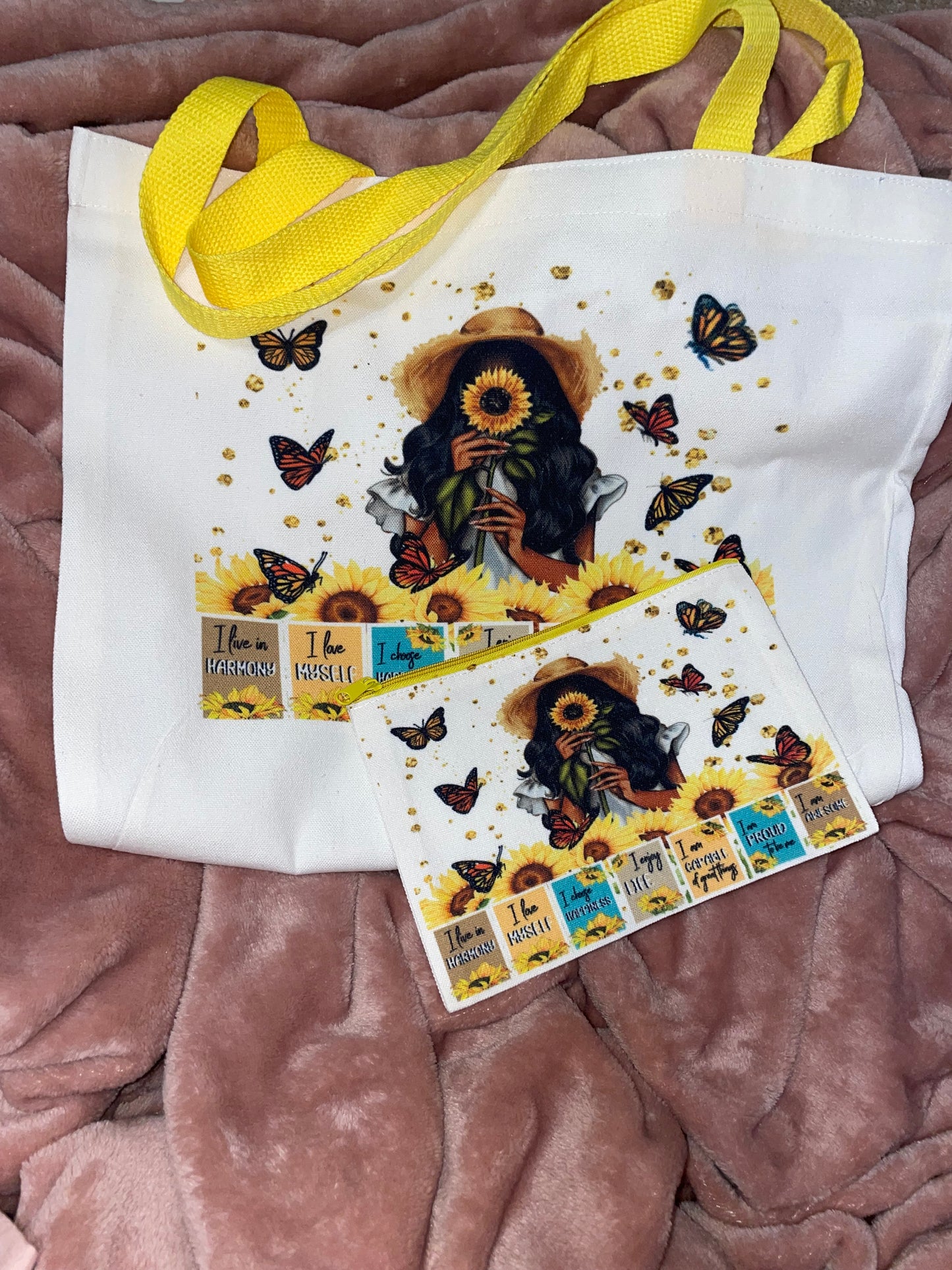 "I AM" Tote Bag and Makeup Bag Set