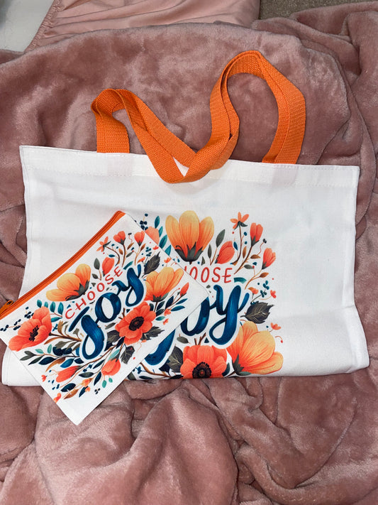 "Choose Joy" Tote Bag and Makeup Bag Set