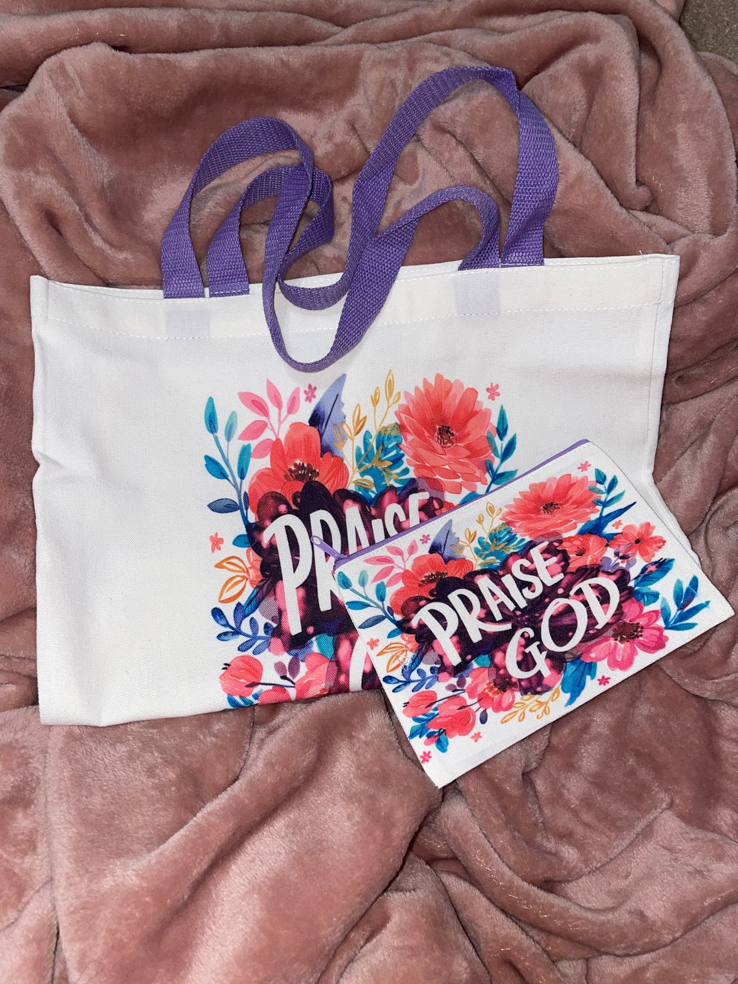 "Praise God" Tote Bag and Makeup Bag Set